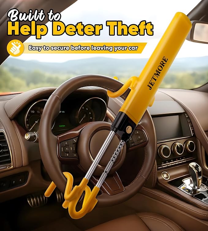 Steering Wheel Lock Adjustable Car Anti Theft Device Reinforced Steel Lock with Double Hook Design Car Locks with Keys Heavy Duty Lock for Cars Trucks SUVs Car Accessories Wheel Lock