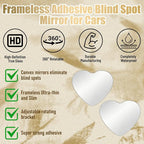 4PCS Car Blind Spot Mirror, Heart-Shaped Wide Angle HD Glass Convex Frameless Side Blindspot Mirror with Adjustable Stick, Auto Exterior Rear View for Wide Angle, Universal Fit