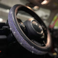 Large Size Bling Comfy Steering Wheel Cover with Jumbo Crystal Rhinestones, Anti-Slip Diamond Leather, 15.5-15.75 Inch (Blue)
