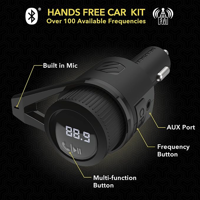 BTFM5 Bluetooth Hands-Free Car Kit with Digital FM Transmitter and Dual 12W USB Charging Ports For Vehicles