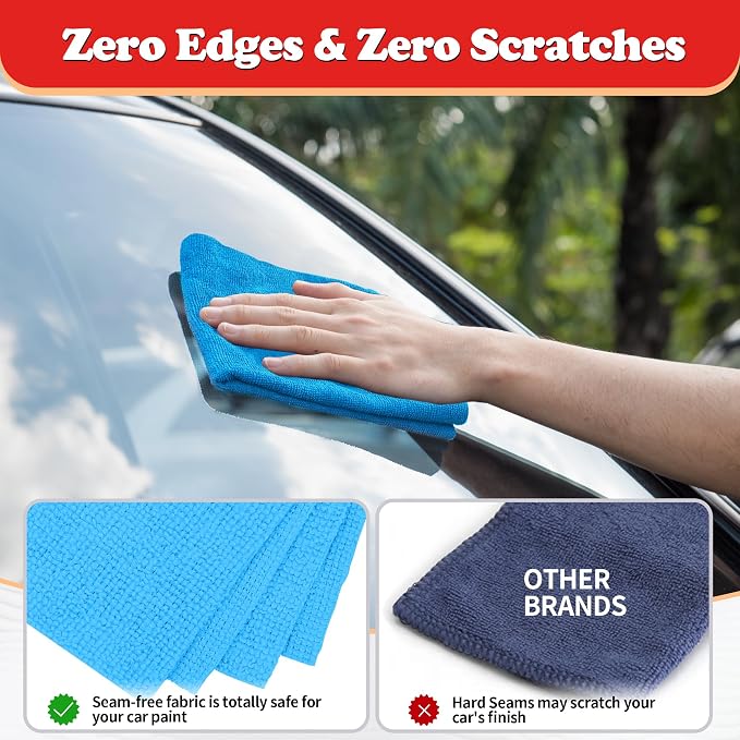 Shop Towels, Microfiber Cleaning Cloth Bulk, 24 Pack Microfiber Towels for Cars, All-Purpose Absorbent Cleaning Rags, Dust Cloth for Automotive, Mechanic, Garage, Bar, 11.5 x 11.5 inch