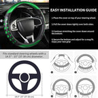 PU Leather Car Steering Wheel Cover with Anti-Slip Grip, for Women and Men, Universal Fit for 14.5-15 Inch Cars, Trucks, SUVs (Green (Round), Medium(Standard) Size[14 1/2''-15''])