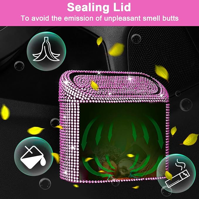 Car Trash Can with Lid, Mini Auto Dustbin Garbage Can, Car Accessories for Interior, Vehicle Can Garbage Bin with 30pcs Trash Bags, Multipurpose Organizers for Home, Office, Cars, SUV, Truck