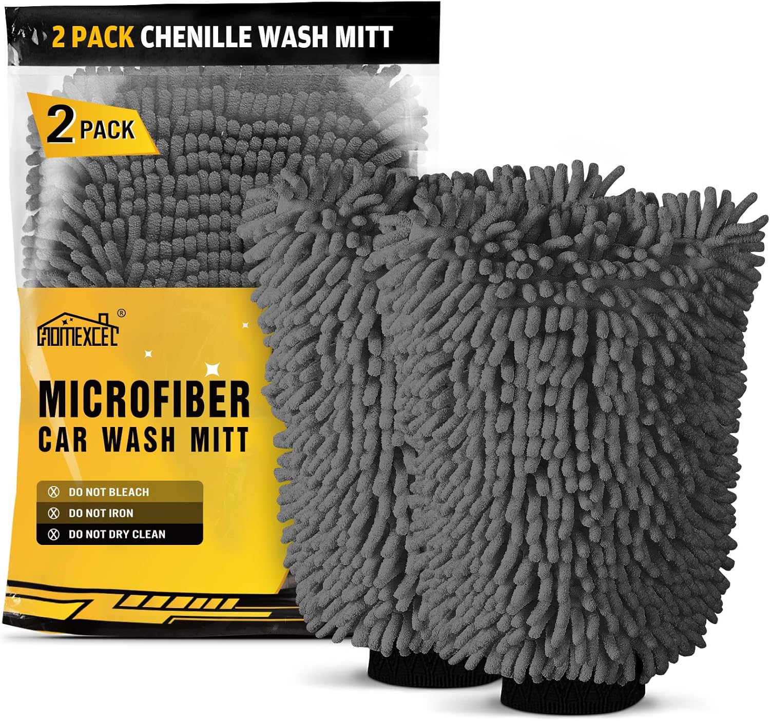 Chenille Car Wash Mitt (2-Pack) — Scratch-Free Microfiber Gloves