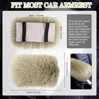Furry Armrest Cover Auto Center Console Cover Car Soft Console Pad, Real Sheepskin Wool Soft Fluffy Auto Center Armrest Pad for Most Car Decoration Protector (Champagne)