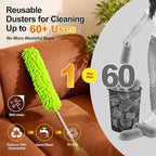 Duster with Extension Pole 100 inch Extendable Reusable Dusters for Cleaning 5-in-1 Anti-Spin Dusting Kits for High Ceiling Fans, Cobwebs & Vents, Reinforced Stainless Steel Telescopic Handle