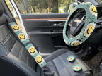 Handmade Crochet Sun Car Steering Wheel Covers Universal 14-15 inch,Cute Steering Wheel Cover,Car Accessories (Sun Wheel Cover+2belt Cover+2Coaster+Hanging)