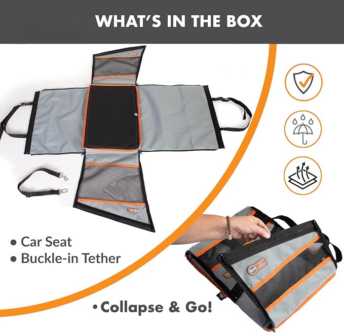 K&H Buckle N Go Dog Car Seat for Small Dogs, Waterproof Fabric, Breathable Mesh Sides, Adjustable Seatbelt Leash, Pet Car Seat for Small Pets- 16 X 14 X 14in