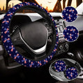 Blue Bow Steering Wheel Cover for Women, Steering Wheel Covers with Anti-Slip Lining, Universal 14.5-15 inchs Car Interior Accessories with 2PCS Car Coasters Suitable for Men and Women