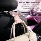 2 PCS Bling Car Seat Headrest Hooks, Crystal Rhinestone Bow Car Purse Hooks, Vehicle Seat Back Storage Hook for Handbag Purse Coat Grocery, Universal for SUV Truck Sedan (Pink)