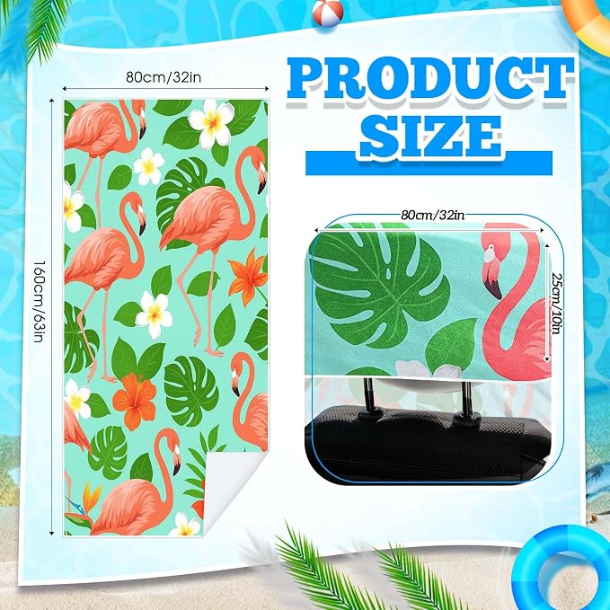 Car Seat Towel Covers with Storage Bag, 63 x 32 Inch Universal Non Slip Waterproof Sweat Protector for Car Truck, Gym Swimming Running, Machine Washable(2 Pack,Green Leaf Flamingo)