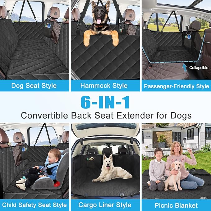 Back Seat Extender for Dogs,Hard Bottom Dog Car Seat Cover for Back Seat Support 400lb, Waterproof Dog Car Hammock Travel Bed for Car SUV Truck