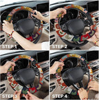 Chicken Patchwork Steering Wheel Cover, Polyester Non-Slip Car Wheel Grip, Universal 15 Inch Auto Accessory