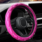 Cute Diamond Soft Leather Anti-Slip Steering Wheel Cover with Bling Bling Crystal Rhinestones, Universal 15 Inch for Women Girls, Fit Vehicles, Sedans, SUVs, Vans, Trucks - Hot Pink