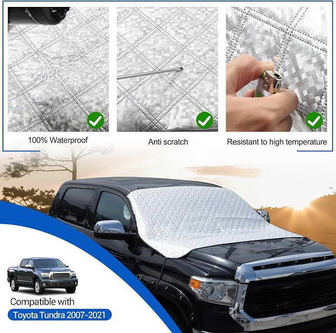 Windshield Snow Cover Fit for Toyota Tundra 2007-2021, Front Windshield Cover for Ice and Snow, Auto Extra Thick Windshield Ice Cover Protects Windshield from Rain, Sun, Frost