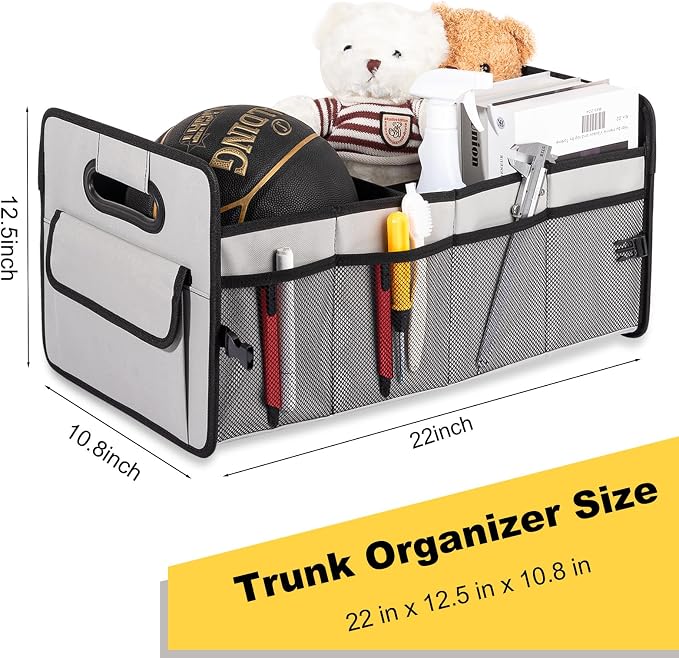 Car Trunk Organizer, Car Organizers and Storage Collapsible Multi Compartment Container Box, Adjustable Car Accessories for SUV Sedan Truck, Standard Size, Grey