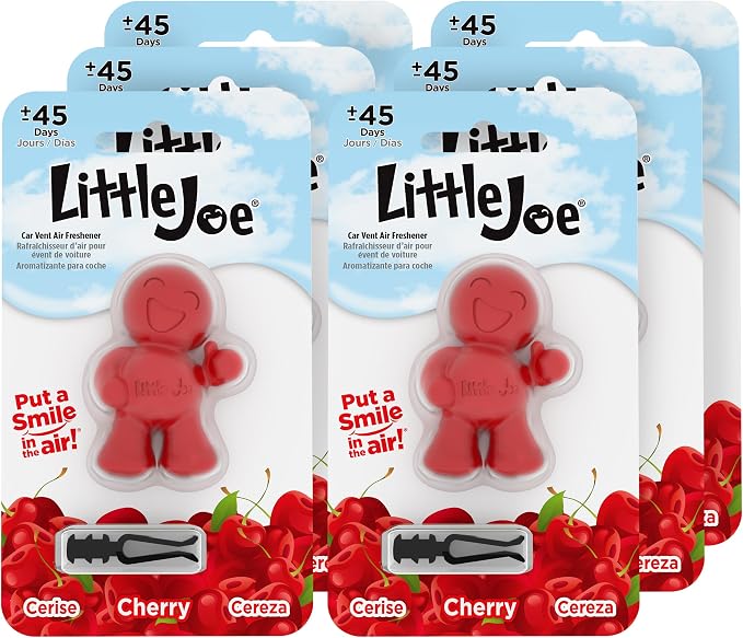Little Joe 96407-6PK Cherry Scent Car Air Freshener Vent Clip, Fights Odors for up to 45 Days, Long-Lasting Freshness, Cute Car Odor Eliminator, Pack of 6