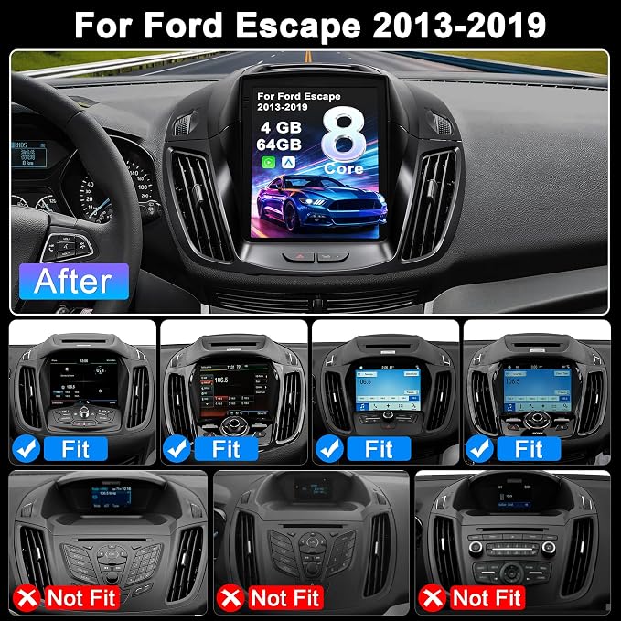 8Core 4G+64G Car Radio for Ford Escape 2013-2019: CarPlay Android Auto | Upgrade Android 15 9.7" Touchscreen Stereo, BT, WiFi 6, GPS, AM, FM, RDS, 36EQ, SWC, 1080P Backup Camera