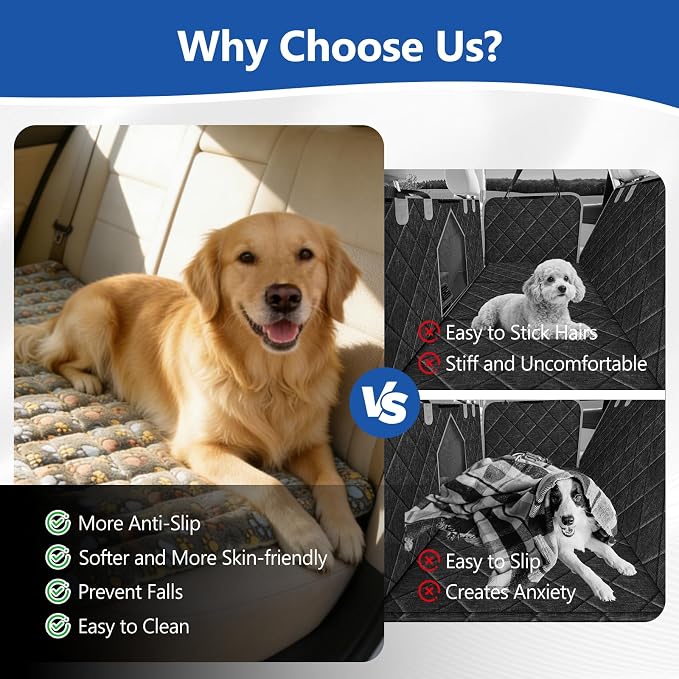 Thickened Dog Bed for Car Back Seat, Upgraded Bottom Non-Slip, Fits Hard Bottom car seat Cover for Dogs, Premium Mixed Color, Dog Car Seat Cover