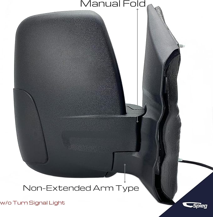 Passenger Side Mirror for 2015-2019 Ford Transit 150 250 350 HD Cargo Van | Right Side View Mirror Assembly with Power Adjustment Non-Heated Glass Short Arm | Textured Black 6 Pins FO1321600