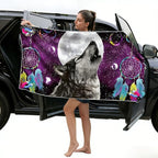 Magnetic Beach Towel | Extra Wide & Enhanced Magnet (75"x40"), Sand-Free Quick-Dry Microfiber for Car Door Changing, Beach, Pool | Includes Storage Bag, Travel & Camping (Moonlit Wolf Howl)
