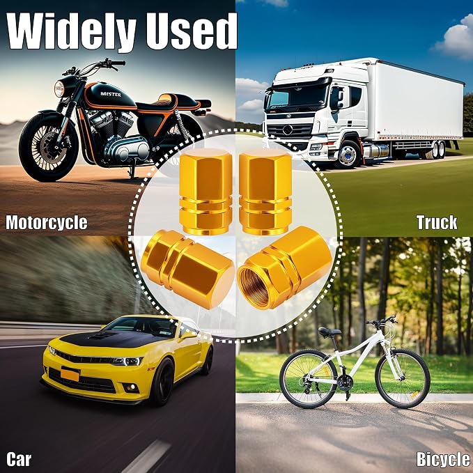 8PCS Tire Valve Stem Caps, with Rubber O-Ring, Corrosion Resistant Leak-Proof, Aluminum Alloy Universal Wheel Valve Covers for Cars, SUV, Trucks, Bikes, Motorcycles, Bicycles(Gold)