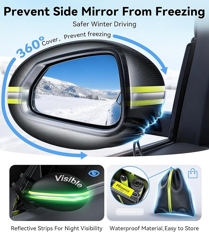 3-in-1 Windshield Snow Cover for Ice & Snow Frost — 600D Heavy Cover & Ice Scraper Complete Winter Protection with 360° Windproof Design and Multi-Layer Winter Car Kit for Cars, Trucks, SUVs