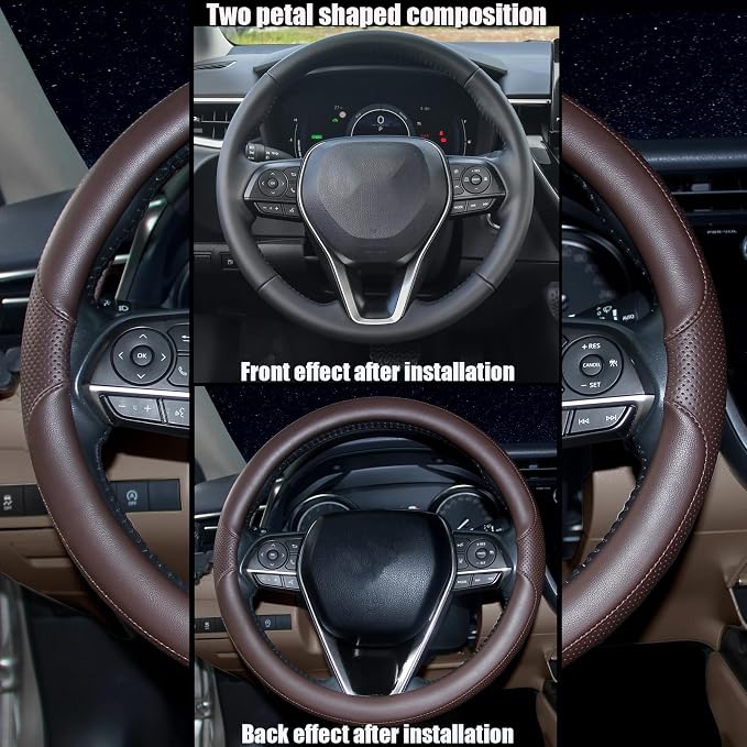 Steering Wheel Cover Universal Standard Size 14.5-15 inch, Breathable Microfiber Leather, Anti-Slip, Non-Folding Packaging, Fits Most Cars SUVs Trucks, Brown
