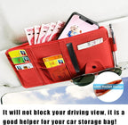 Car Sun Visor Organizer, Leather Personal Belonging Storage Pouch with Zipper, Car Visor Storage Pouch Sunglasses Holder, Auto Interior Accessories Pocket Organizers (Red)