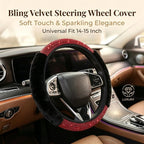 Bling Steering Wheel Cover Fluffy Red Rhinestone for Women Girls | Diamond Elastic Car Steering Wheel Accessories Sparkling Fur Steering Wheel Protector Winter Warm Universal Fit 14"-15"