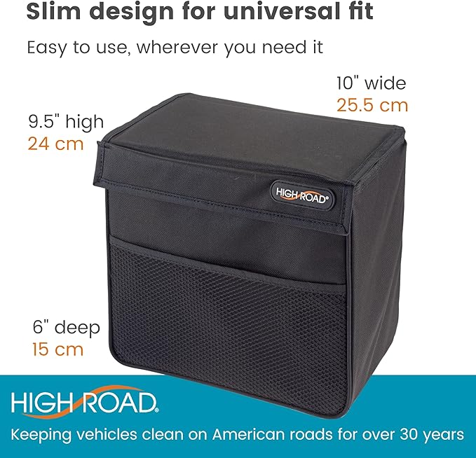 TrashStand Weighted Car Trash Can with Lid and Removable Leakproof Liner - Universal Fit Behind Center Console in Back Seat - Holds 2 Gallons of Car Garbage | Behind Console Car Garbage Can With Bottom Weight and Floor Grips - Waterproof Inse...