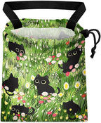 Car Trash Bag Hanging Back of Seat Waterproof Small Cute Printed One-Handed Strap Drawstring Garbage Bags for Car-Black Cat Floral