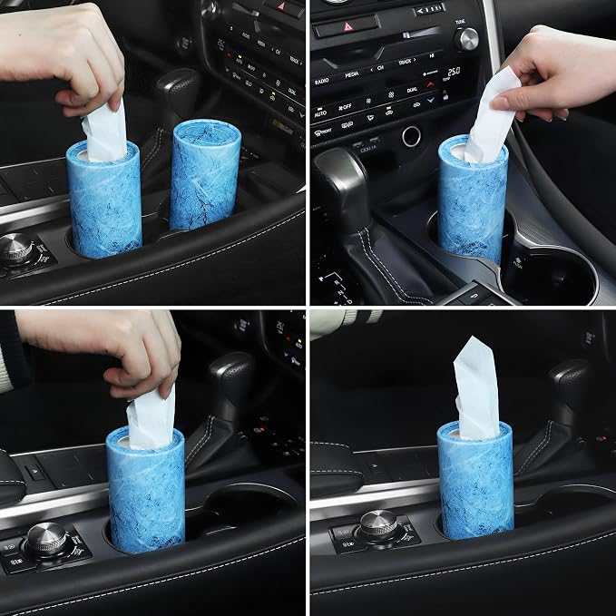 Car Tissue Holder, 4 Pack Car Cup Holder Facial Tissues with Travel Tissue Bag, Quick and Convenient Flower Combination Box(4 Canisters/200 Tissues) Blue