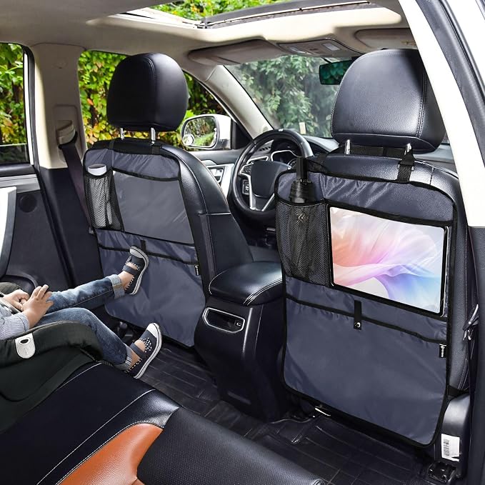 Navy Blue Car Seat Organizer for Kids Backseat Kick Mat with Adjustable Strap Seat Back Covers for SUV Vehicle Cars 2 Pcs
