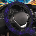 Gothic Purple Damask Floral Steering Wheel Cover for Women, Anti-Slip Car Steering Wheel Cover with 2 Pcs Cup Holders Neoprene Breathable Car Accessories Universal 15 Inch Auto Interior Decor