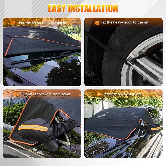Car Windshield Snow Ice Cover with Side Mirror Covers, Oxford Fabric Windshield Snow Ice Cover with Magnetic Edges Used for Snow Protection, Rain and Sun, Fits for Most Cars, SUV(102"x45")