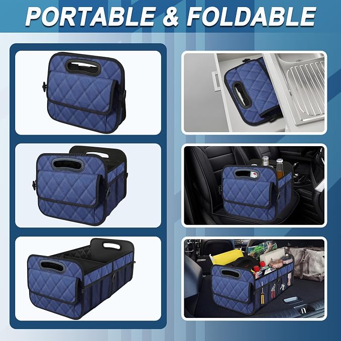 Car Trunk Organizer for SUV, Car Organizers and Storage with Reinforced Handles, Car Accessories for Women/Men 50L Waterproof Polyester Trunk Organizer(Medium, Dark Blue)