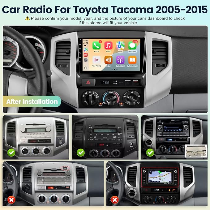 Car Radio for Toyota Tacoma 2005-2015 Stereo Replacement with Wireless Carplay Android Auto, 9'' Touchscreen Buit-in Bluetooth GPS Navigation WiFi Backup Camera Mic 2+32G
