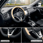 Flat Bottom Steering Wheel Cover Breathable, D Shaped Car Wheel Cover 14 1/2-15 in. (37-39 cm), Black Beige Microfiber Leather
