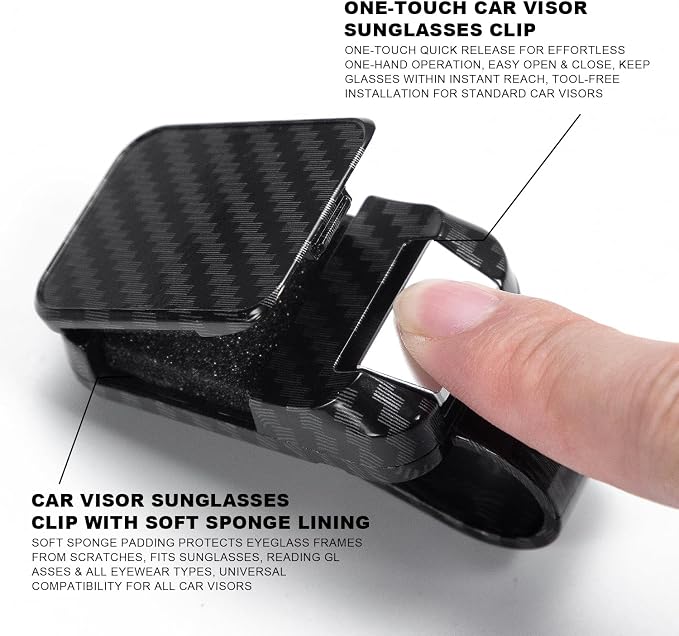 2 Pack Sunglasses Holder for Car, One-Handed-Operation Visor Sunglass Holder Clip, Easy Access Storage for Driving,Universal Fits (Carbon Fiber Finish)