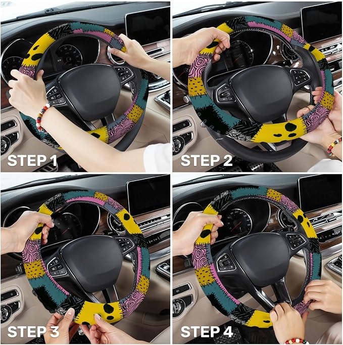 Nightmare Rag Doll Steering Wheel Cover, Non Slip Polyester Car Wheel Protector for Car SUV Truck, Universal 15 Inch