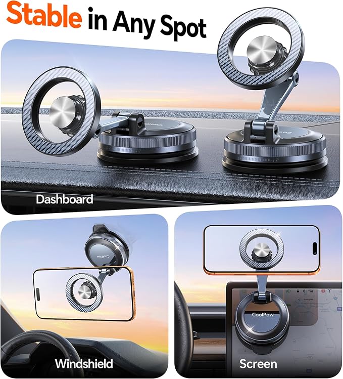 for MagSafe Car Mount【Windshield+Vent+Dash】Magnetic Phone Holder for Car Phone Holder Mount Cell Phone Holders for Your Car Accessories Suction Phone Mount for Car Truck Stand for iPhone 17 16