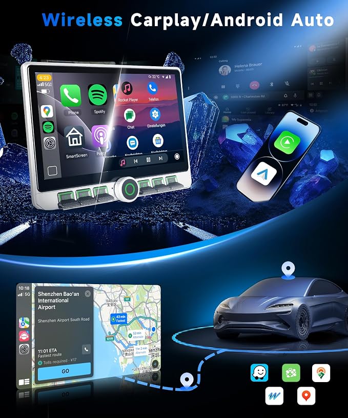 4G+64G Android 15 Doubel Din Car Stereo with Wireless Carplay Android Auto, 1280 * 720 Touch Screen GPS/WiFi/Bluetooth 5.0/ FM/32EQ/ SWC/Backup Camera