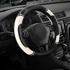 Leather Steering Wheel Cover - Made with PVC Leather - Anti-Slip, Universal Fit 14 1/2 inches to 15 inches - White