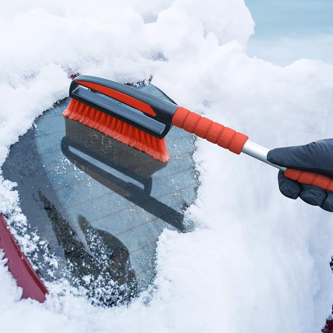 Motor Trend Ice Scraper with Tough Rubber Grip Snow Brush/Broom/Frost Remover for Car and Truck Windshields/Mirrors, Winter Storm Survival Kits