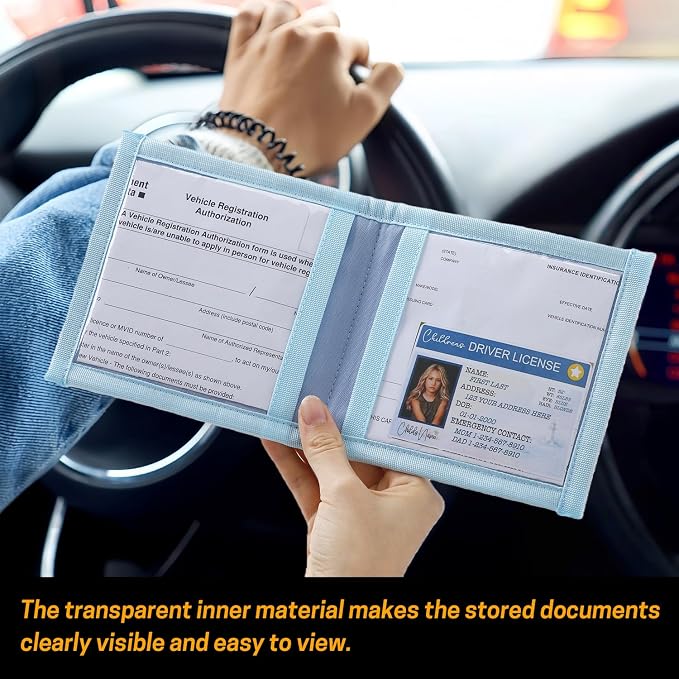 Car Registration and Insurance Holder, Sun Visor Organizer | Durable 300D 5.5"X5.3" Document Holder with Secure Elastic Strap, Fits Auto Insurance Papers, Cards, License & Receipts