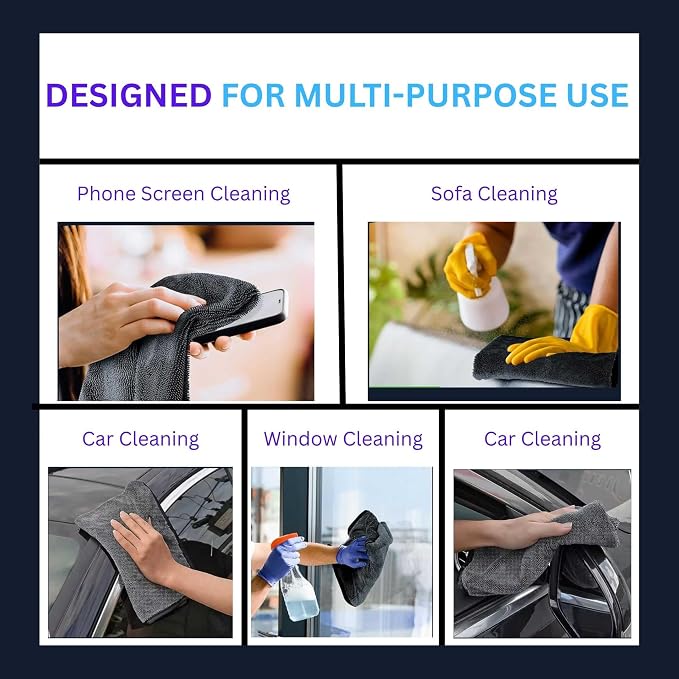 8-Pack Microfiber Car Towels – Super Absorbent, Large Drying Towels for Cars (600 GSM, 16" x 12")