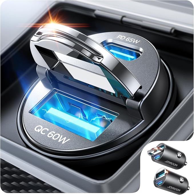 2-Pack 125W USB C Car Charger [Mini, Flush Fit & Pull Ring] Dual-Port Fast Car Charger USB C, Car Cigarette Lighter USB Charger for iPhone 17/16/15, Galaxy S26/25, MacBook Air, iPad and More