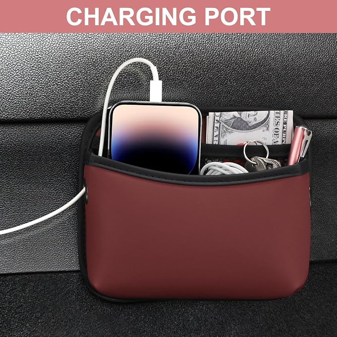 Universal Car Side Pocket Organizer, PU Leather Pouch for Car Seat, Door, Window, Console, Cards Trash Cell Phone Sunglasses Holder, Car Accessories, Red