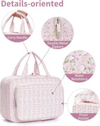 Travel Toiletry Bag for Women Large Hanging Makeup Bag Organizer Toiletries Bag for Full Size Essentials Accessories Cosmetics (Pink Flower Buds (Large))